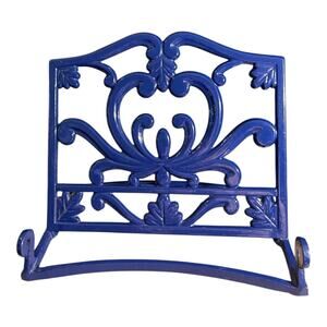 Blue Enamel Cast Iron Cookbook Book Holder Heavy Duty Holder Floral Pattern EUC
